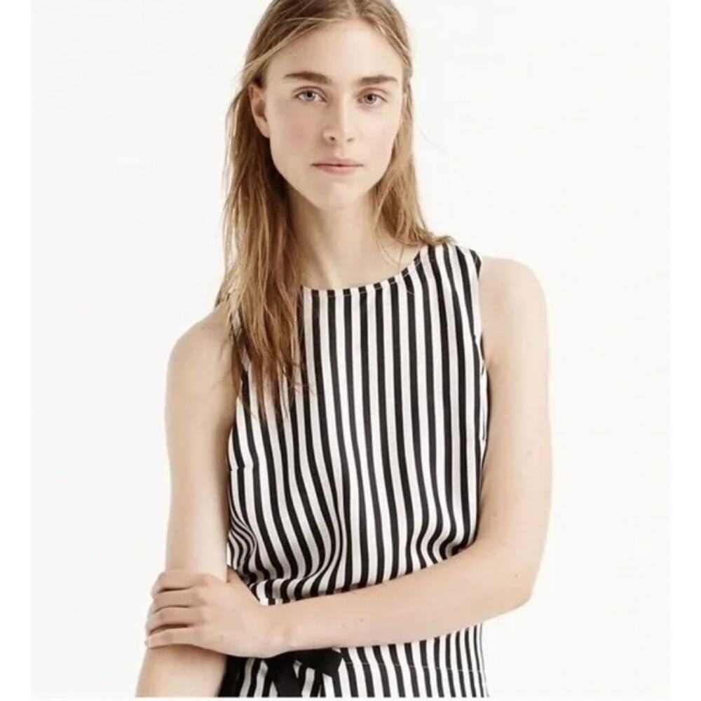 J CREW Black & White Stripe 100% Silk Sleeveless Top Size 4